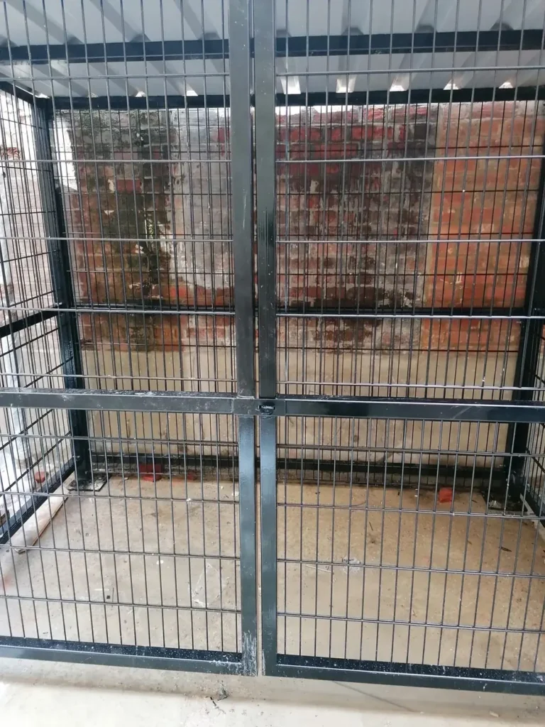 A welded mesh security enclosure with a lockable gate