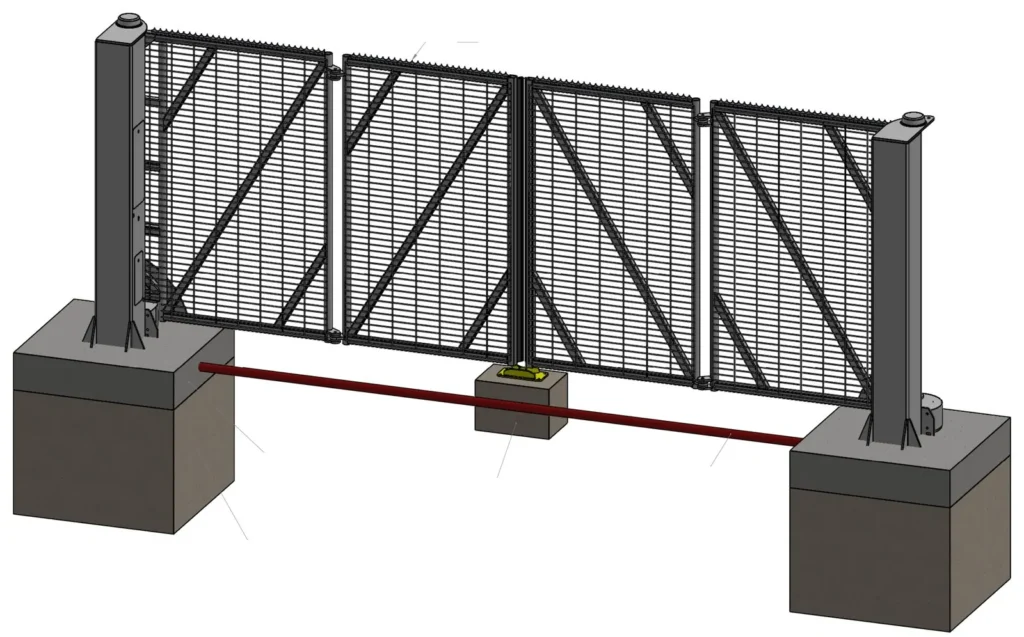Drawing of bi-folding speed gates with mesh infill