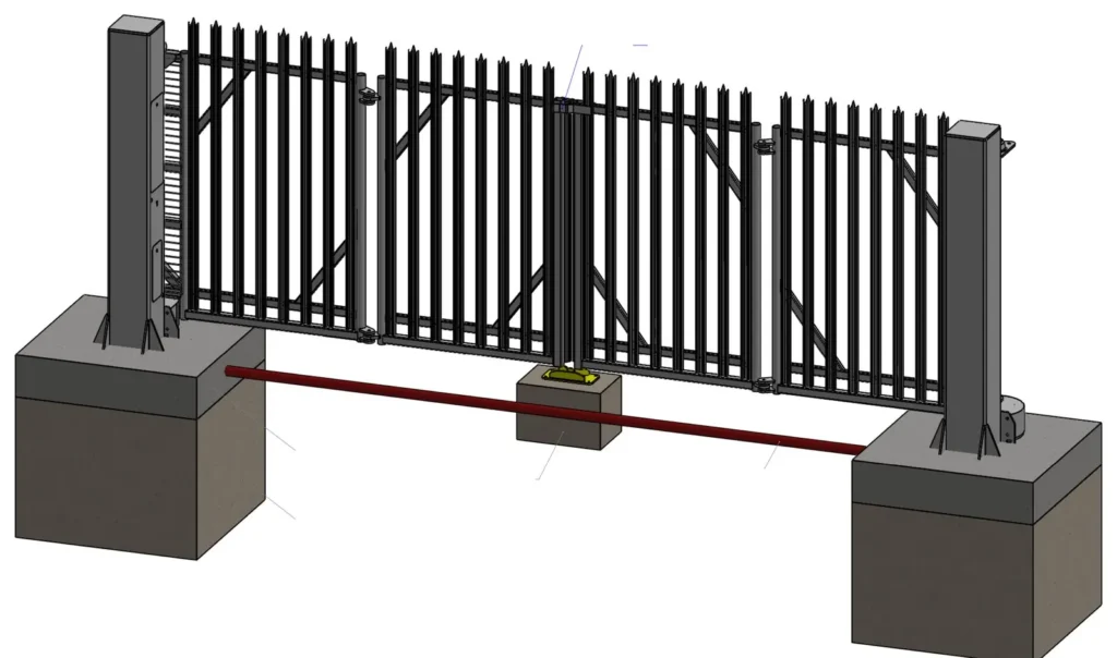 Drawing of bi-folding speed gates with palisade infill