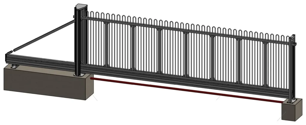 Drawing of an automatic cantilever sliding gate with bow top tube infill
