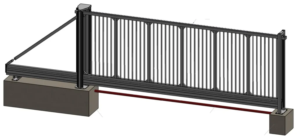 Drawing of an automatic cantilever sliding gate with vertical tube infill