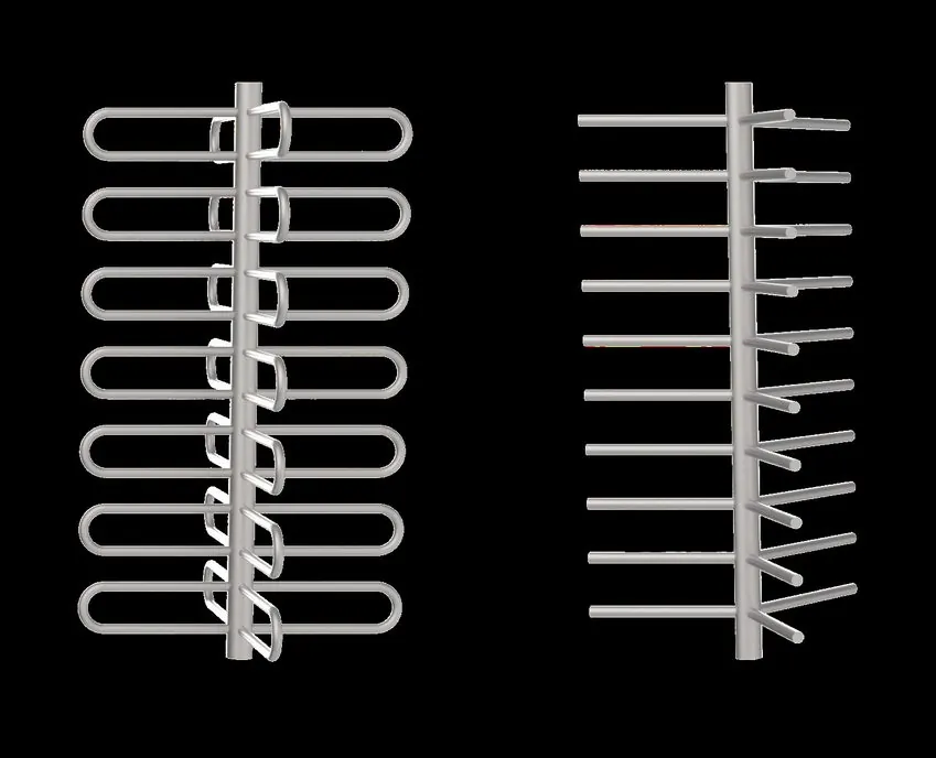 Two turnstile rotors side by side: one with U-shaped bars, one with straight bars